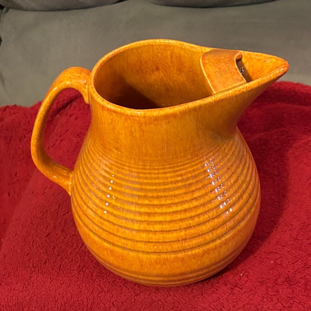 VTG 1940's Bauer Pottery Orange Ringware Water/Juice Pitcher-CA Pottery-7.5"-EUC